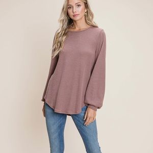 BOMBOM Puff sleeve mocha color ladies top. NWT